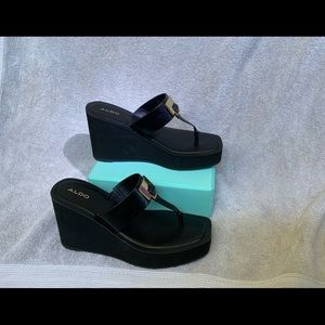 Black platform slippers